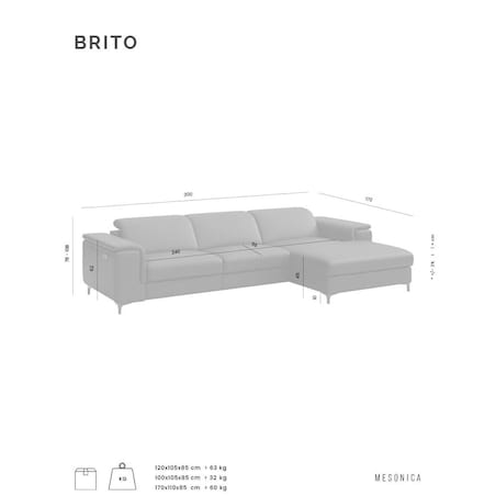 Sofa narożna Brito beżowa z funkcją relaksu