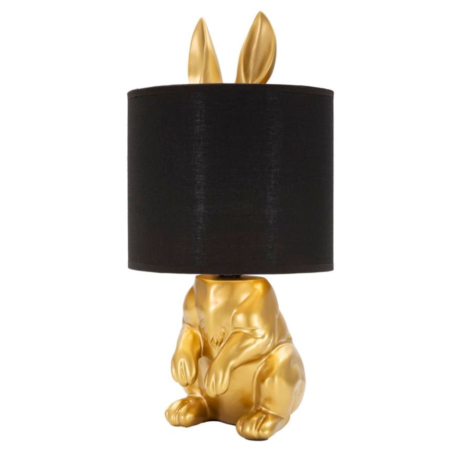 Lampa stołowa Rabbit, kolor złoty i czarny, żywica syntetyczna i żelazo, 20 x 20 x 43 cm, 1 x E27, max. 40 W, motyw: królik, Mauro Ferretti