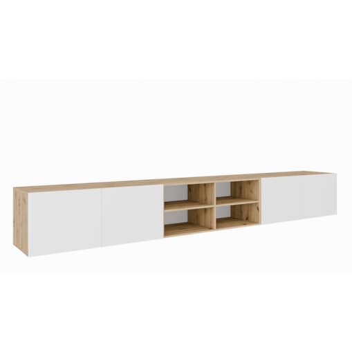 Szafka RTV LION 300 cm otwarta z półkami, do salonu -artisan+biały