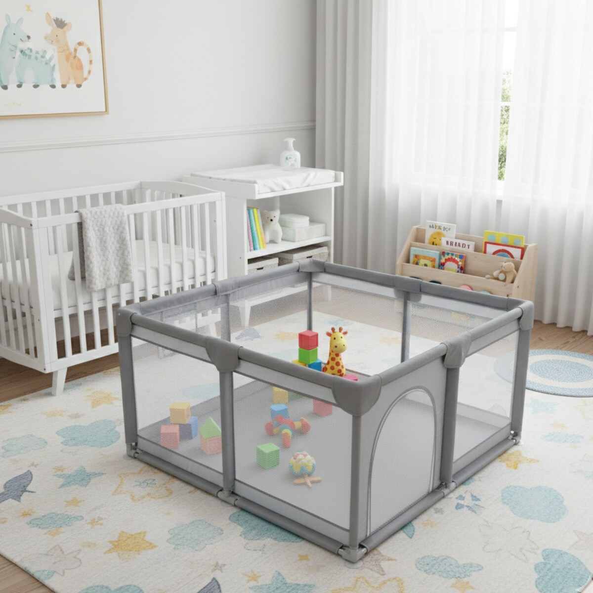 Kojec dla dziecka 126x126 cm suchy basen plac zabaw szary + piłki + torba