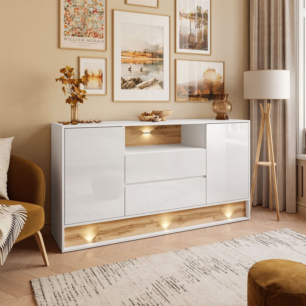 Komoda z szufladami VILLA z wstawką dąb wotan, biały + dąb wotan