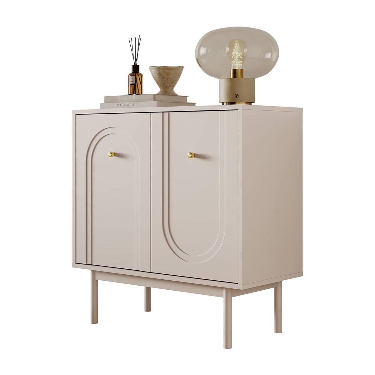 Komoda LIBERTY 2D na drewnianych nóżkach, kaszmir