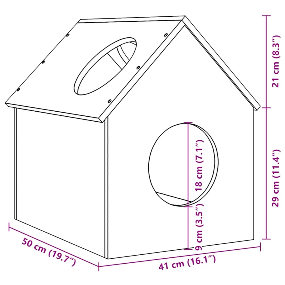 vidaXL Domek dla kota, 41x50x50 cm, lite drewno sosnowe