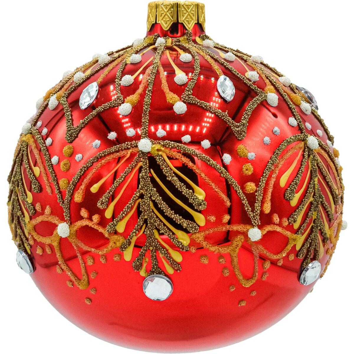 Bombki okrągłe czerwone: złota gałązka