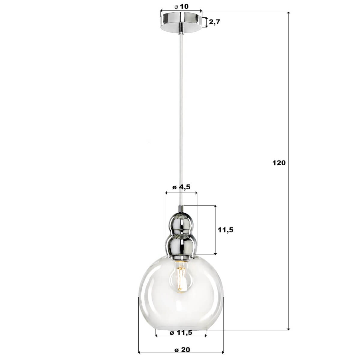 Wisząca lampa loftowa Akso do pokoju biała przezroczysta