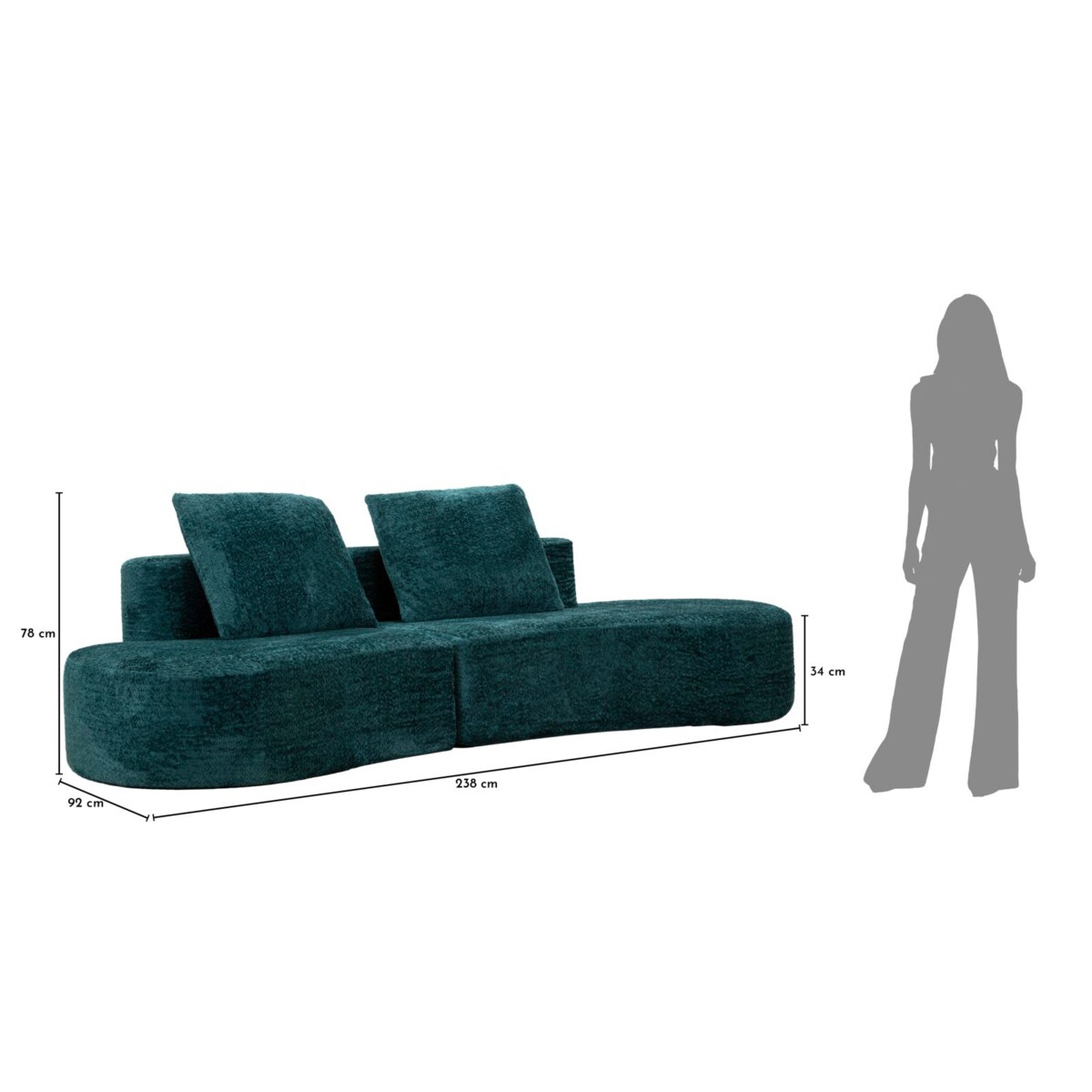 Sofa Island, kolor morski, poliester, 238 x 92 x 78 cm, styl nowoczesny, do salonu, Mauro Ferretti