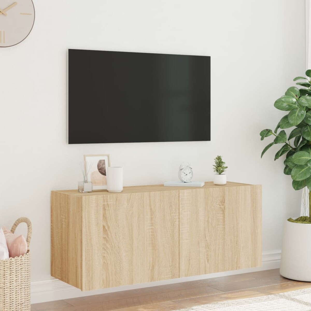 vidaXL Ścienna szafka TV z LED, dąb sonoma, 100x35x41 cm