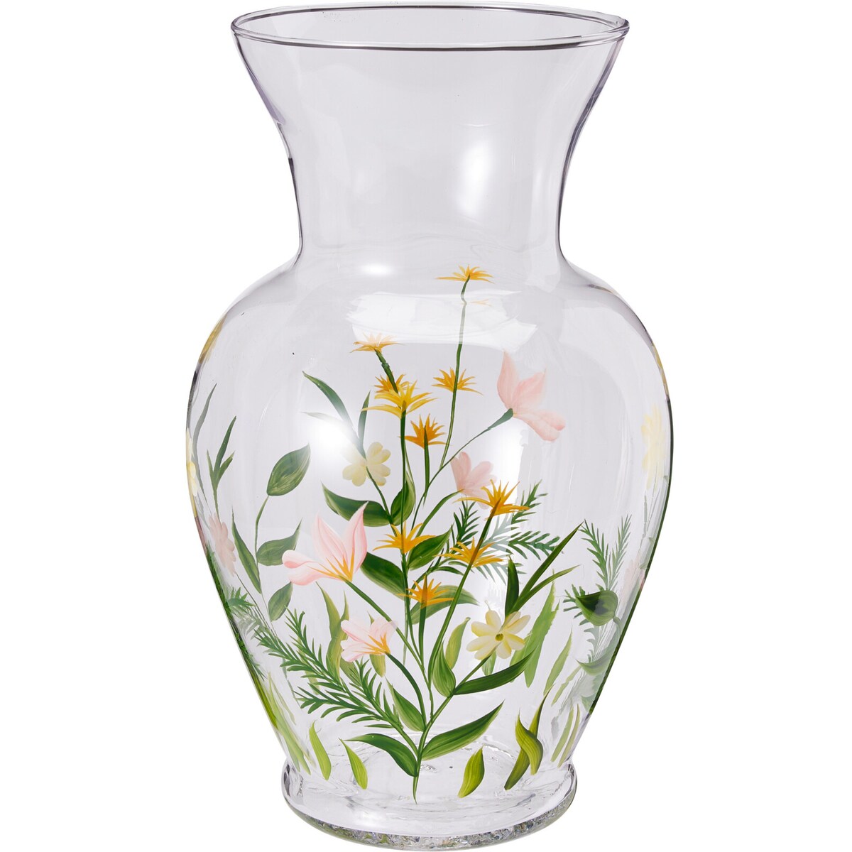 Szklany wazon na kwiaty, z wzorami kwiatowymi, 16.5 x 16.5 x 27 cm