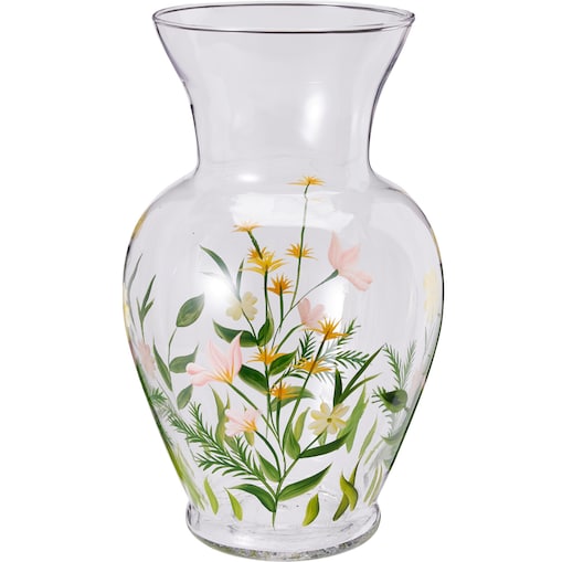 Szklany wazon na kwiaty, z wzorami kwiatowymi, 16.5 x 16.5 x 27 cm