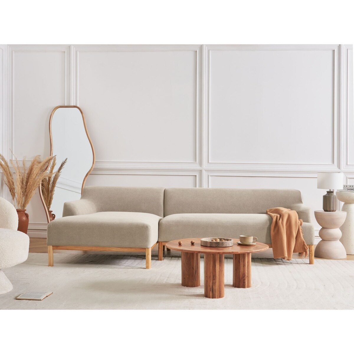 Sofa narożna prawostronna SOSJO Beżowoszary Tkanina Prawostronny