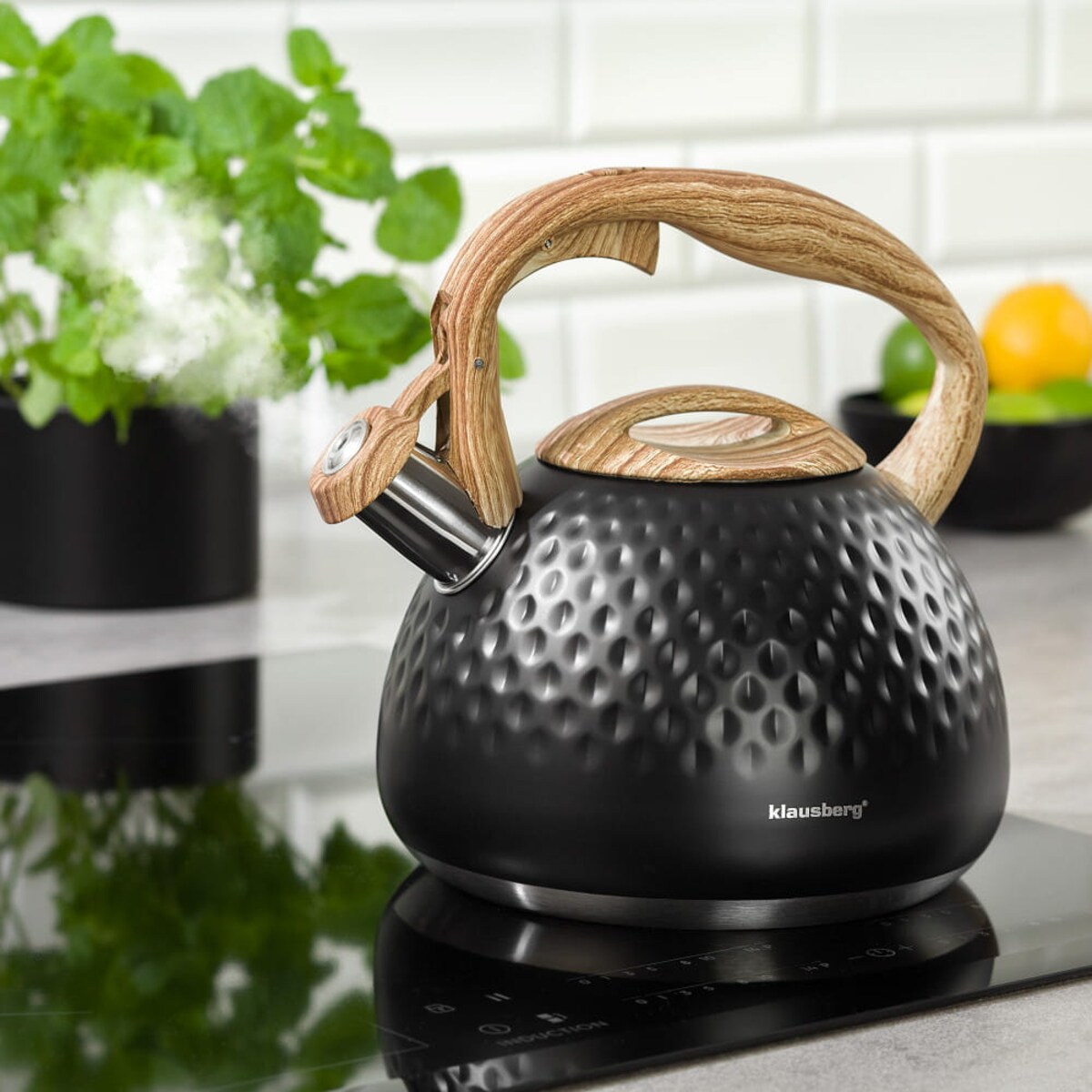 Czajnik stalowy z gwizdkiem 2.8L indukcja gaz KLAUSBERG Diamond czarny