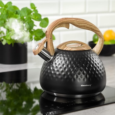Czajnik stalowy z gwizdkiem 2.8L indukcja gaz KLAUSBERG Diamond czarny