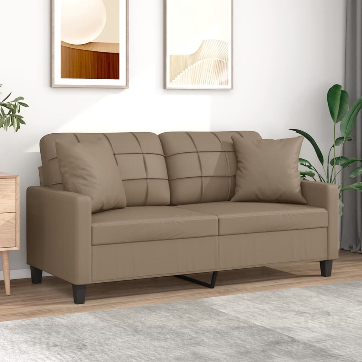 vidaXL 2-osobowa sofa z poduszkami, cappuccino, 140 cm, sztuczna skóra