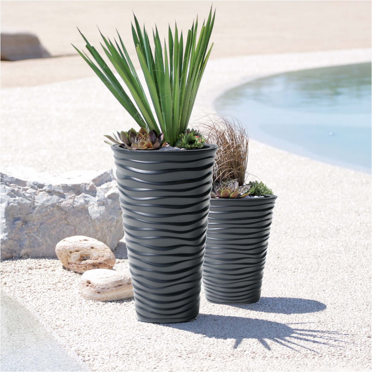 Doniczka Donica Ogrodowa 34,5 Cm Sand Okrągła Na Taras Do Ogrodu Domu Antracytowa