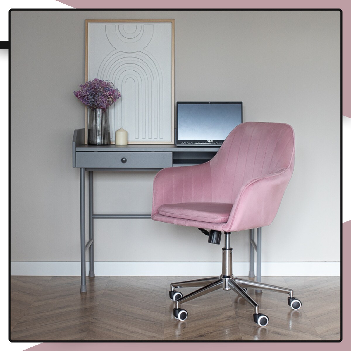 Krzesło biurowe fotel obrotowy welurowy regulowany różowy