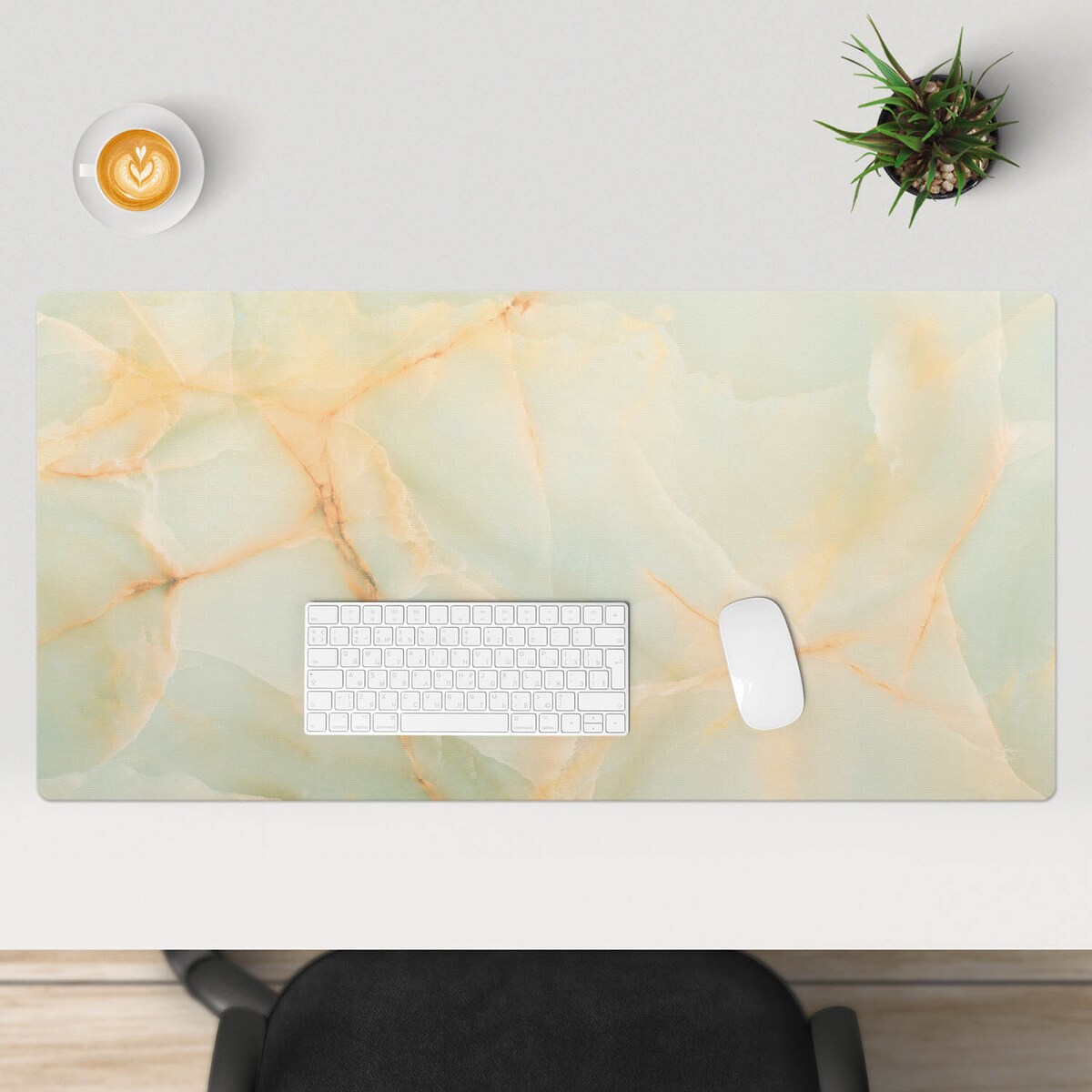 Kremowa mata na biurko Marmurowe żyłki, 100x50 cm