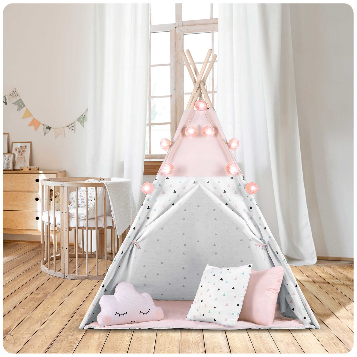 Tipi namiot wigwam dla dzieci teepee girlanda poduszki stabilizator Nukido