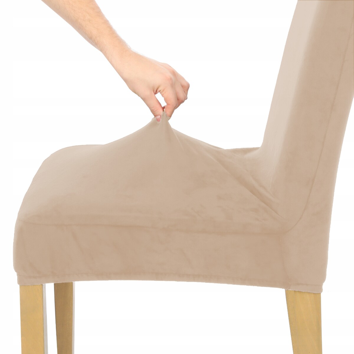 POKROWIEC NA KRZESŁO BEŻ CAPPUCCINO WELUR ELASTYCZNY [21WZ]