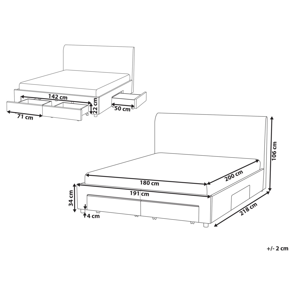Łóżko z szufladami Boucle SOUTRIN 180 x 200 cm Złamana biel