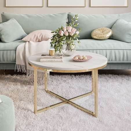 Okrągły stolik kawowy CIRI-X złoty chrom marmur levanto