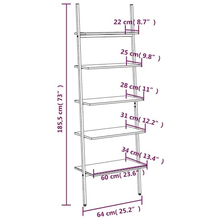 vidaXL Regał drabina z 5 półkami, ciemnobrązowo-czarny, 64x34x185,5 cm