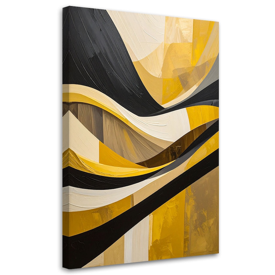 Obraz do salonu sypialni biura loftu, Linie kształty zółty czarny złoty