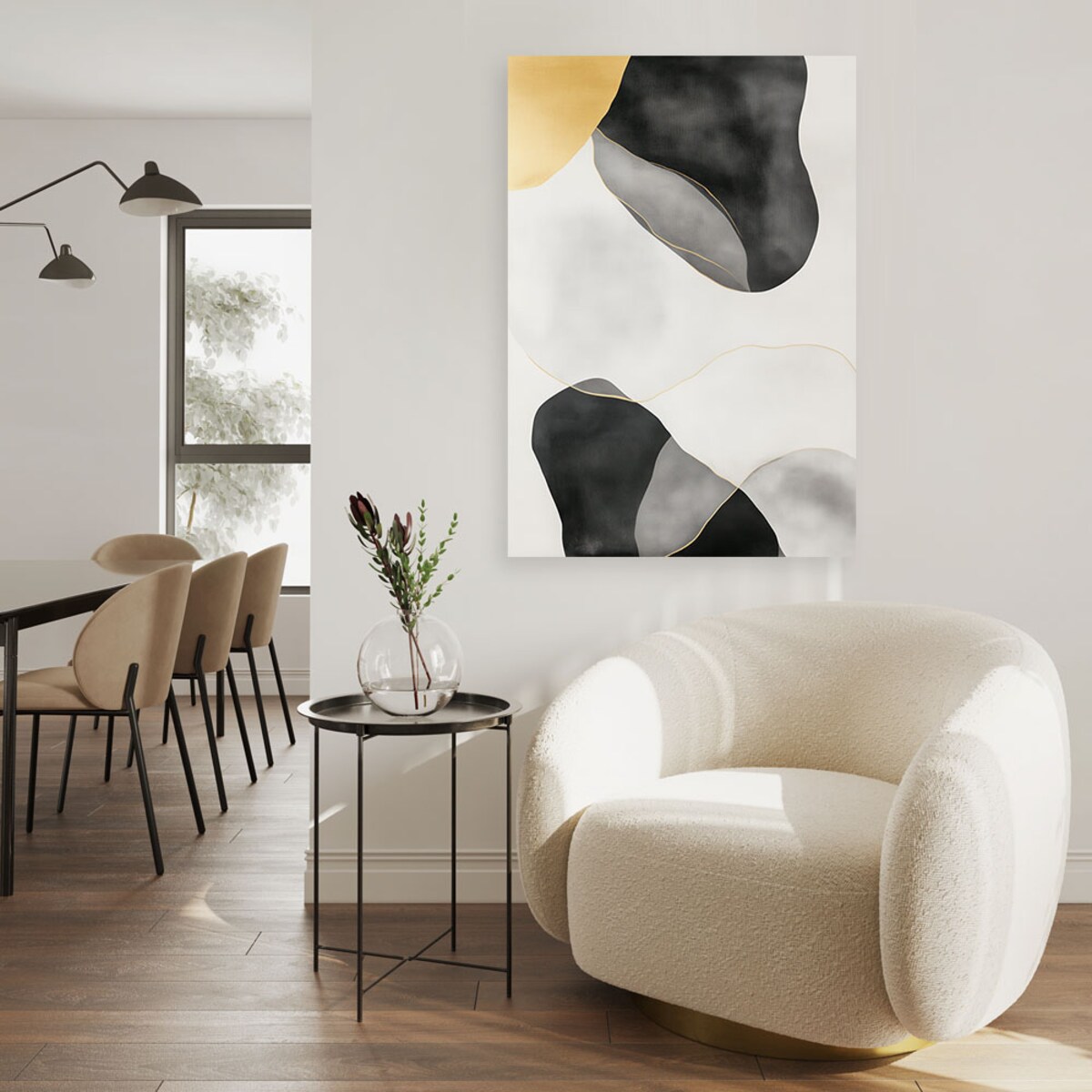 Feeby Obraz do salonu, Abstrakcja w plamy Złoty Szary Czarny 40x60