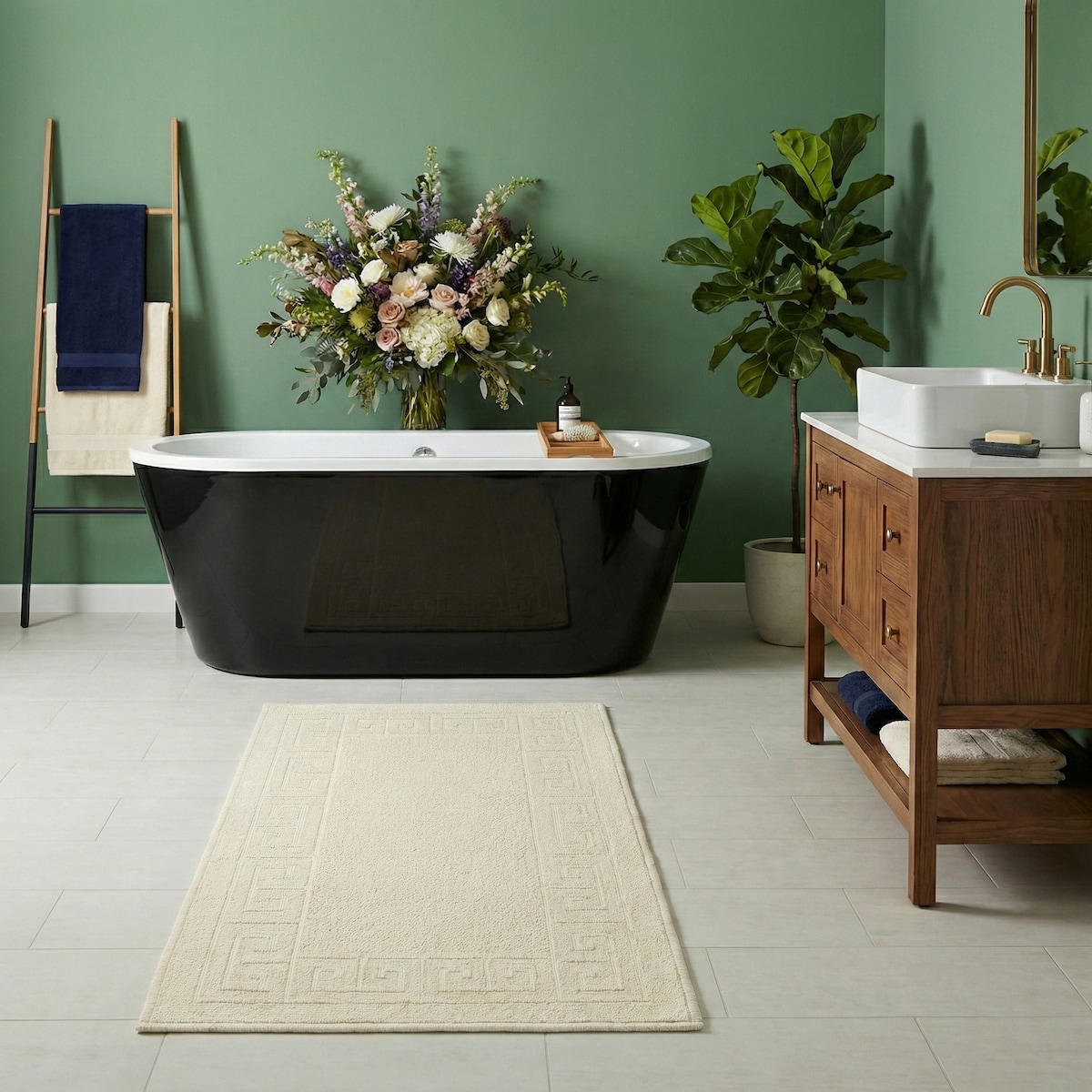 Dywanik łazienkowy Lino 73x135 cm bawełniany grecki beżowy