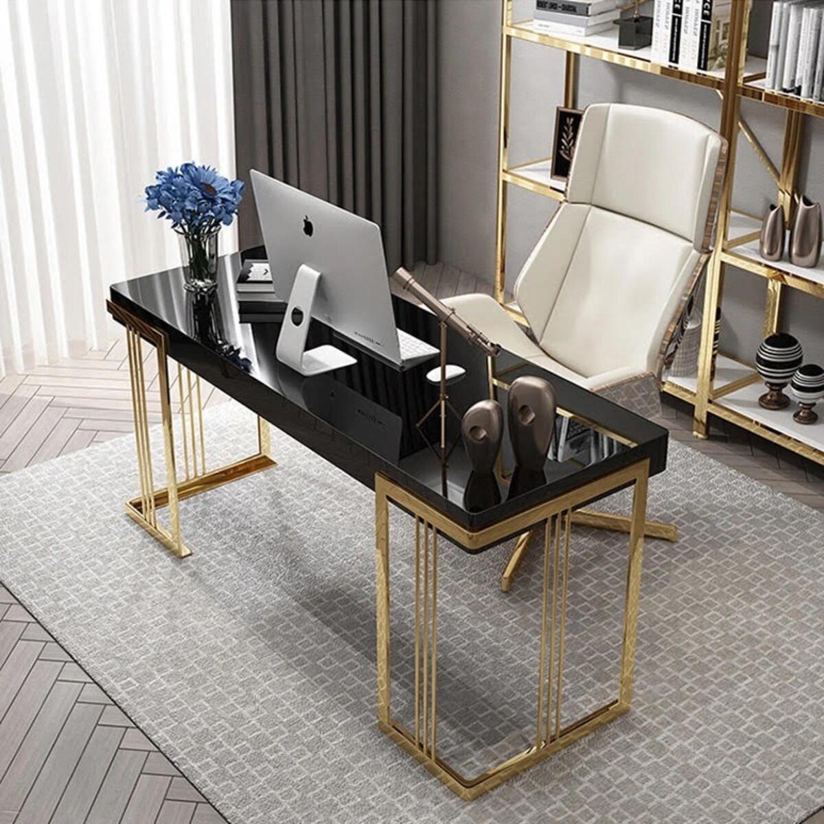 Czarne złote biurko ze stali nierdzewnej Luxury Premium 140x70x75