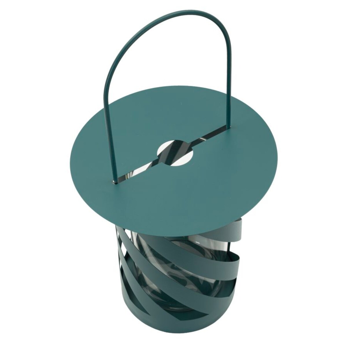 Lampion dekoracyjny Twist Saturn, kolor morski, metal i szkło, 23 x 23 x 43 cm, styl nowoczesny, dekoracja do salonu, Mauro Ferretti
