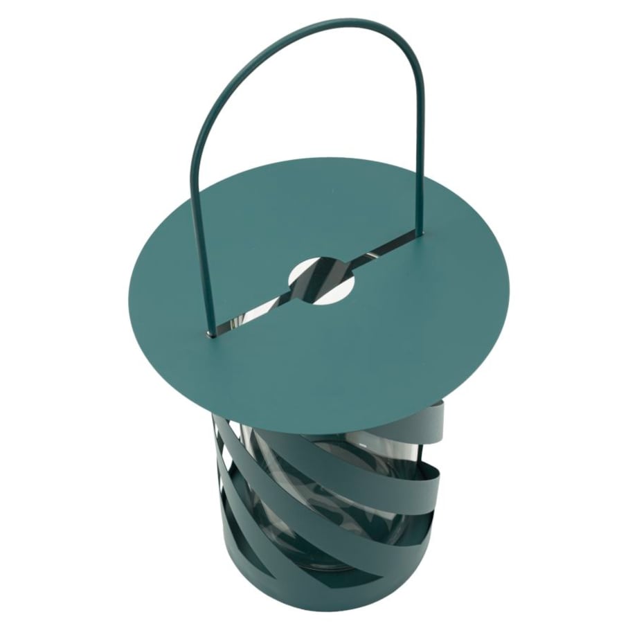 Lampion dekoracyjny Twist Saturn, kolor morski, metal i szkło, 23 x 23 x 43 cm, styl nowoczesny, dekoracja do salonu, Mauro Ferretti