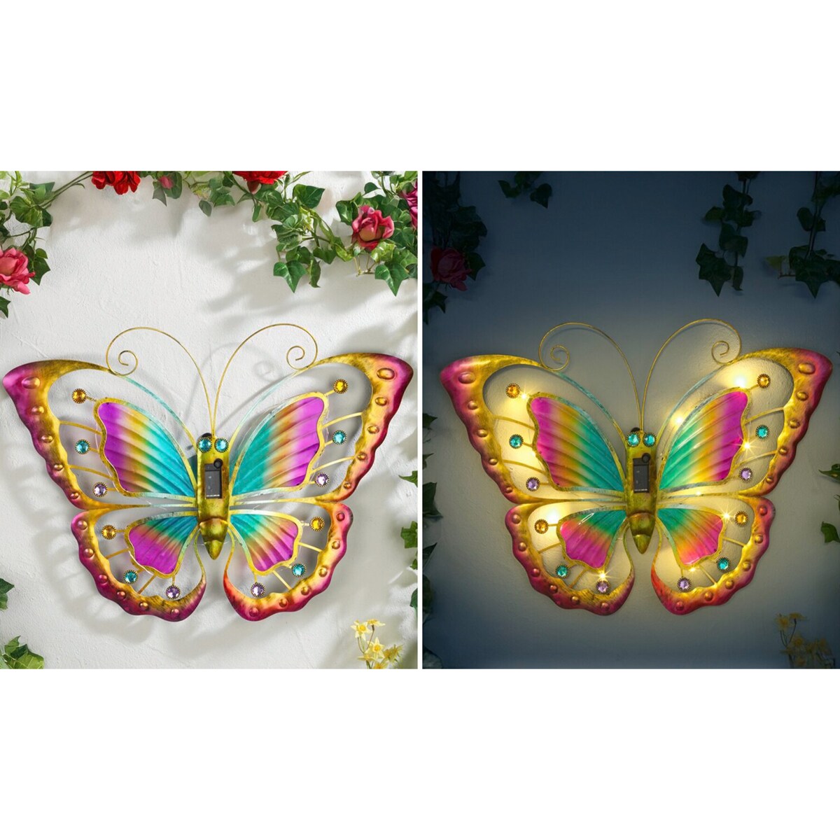 Ozdoba ogrodowa na ścianę, motyl solarny LED, 54 x 40 cm