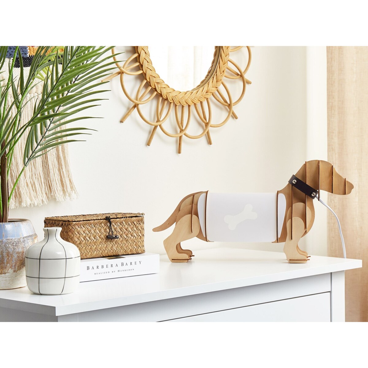 Lampa stołowa pies jasne drewno LOUBIERE