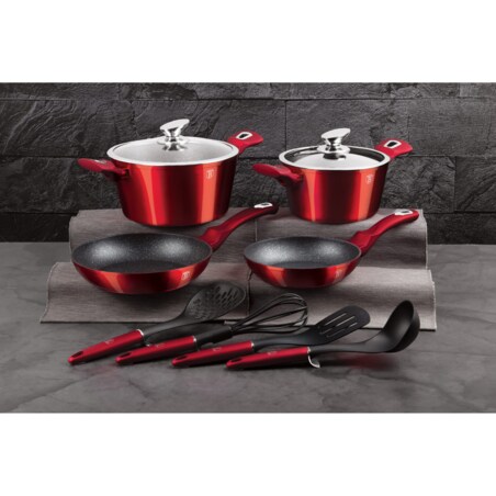 Zestaw 10 elementów garnki, patelnie, akcesoria Metallic Line Burgundy Berlinger Haus BH-6141