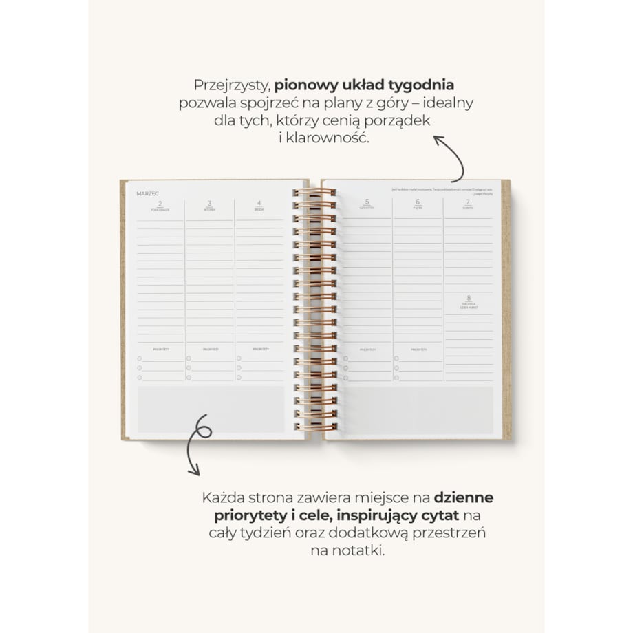 Planner Tygodniowy 2026 na spirali – Amaranth