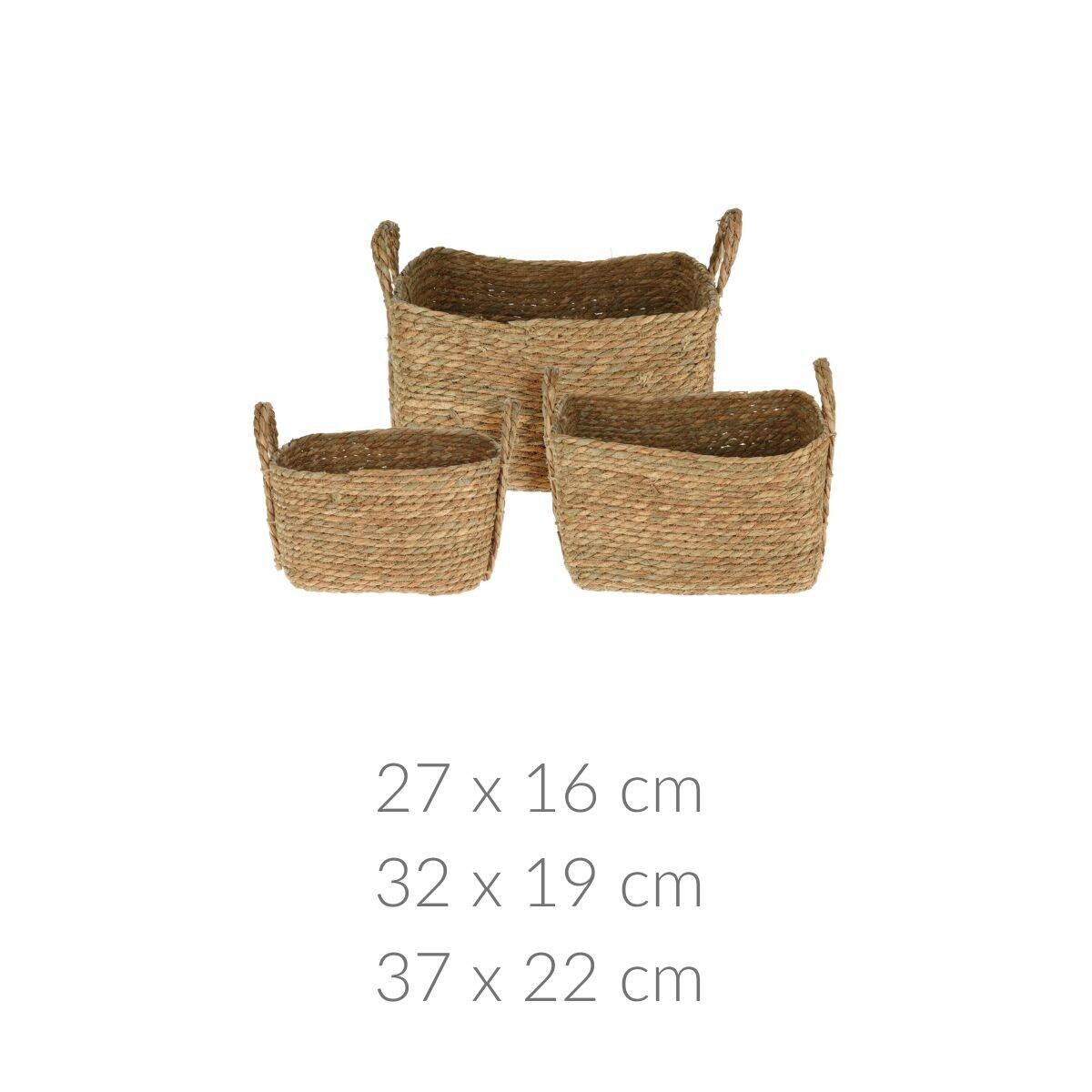 Kosze do przechowywania z uchwytami, plecionka, 3 sztuki w różnych rozmiarach