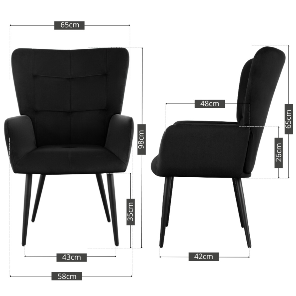 Fotel uszak do salonu wypoczynkowy welurowy tapicerowany czarny