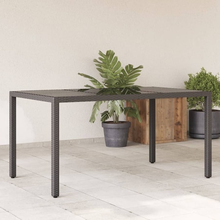 vidaXL Stół ogrodowy ze szklanym blatem, czarny, 150x90x75cm rattan PE