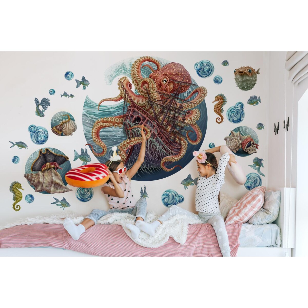 Zestaw naklejek na ścianę, Podwodny świat osmiornicy, 130cm