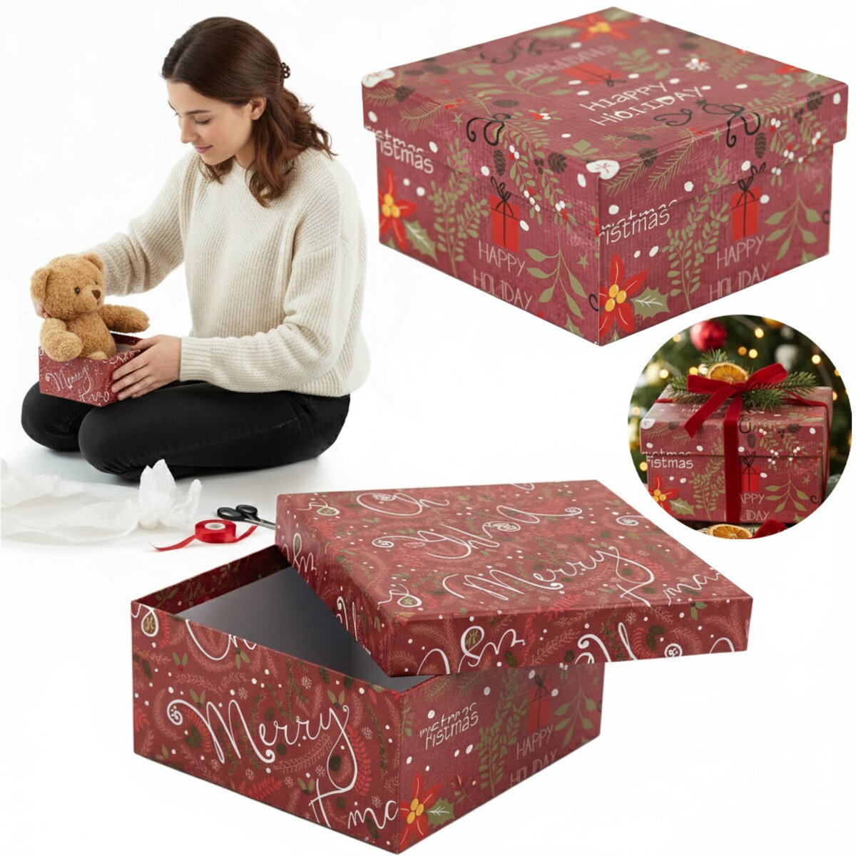Pudełko Na Prezent Świąteczne Na Boże Narodzenie 14.5X14.5X7 Cm