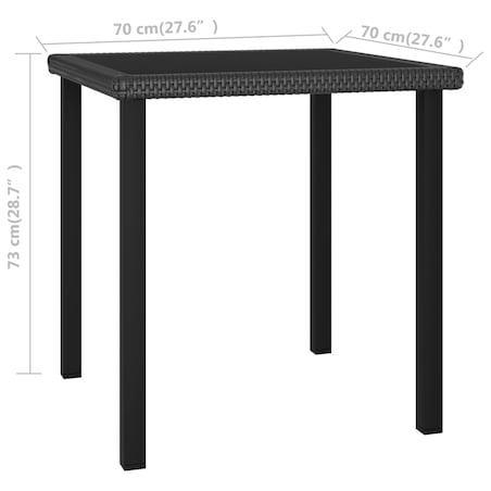 vidaXL Stół ogrodowy, jadalniany, czarny, 70x70x73 cm, rattan PE