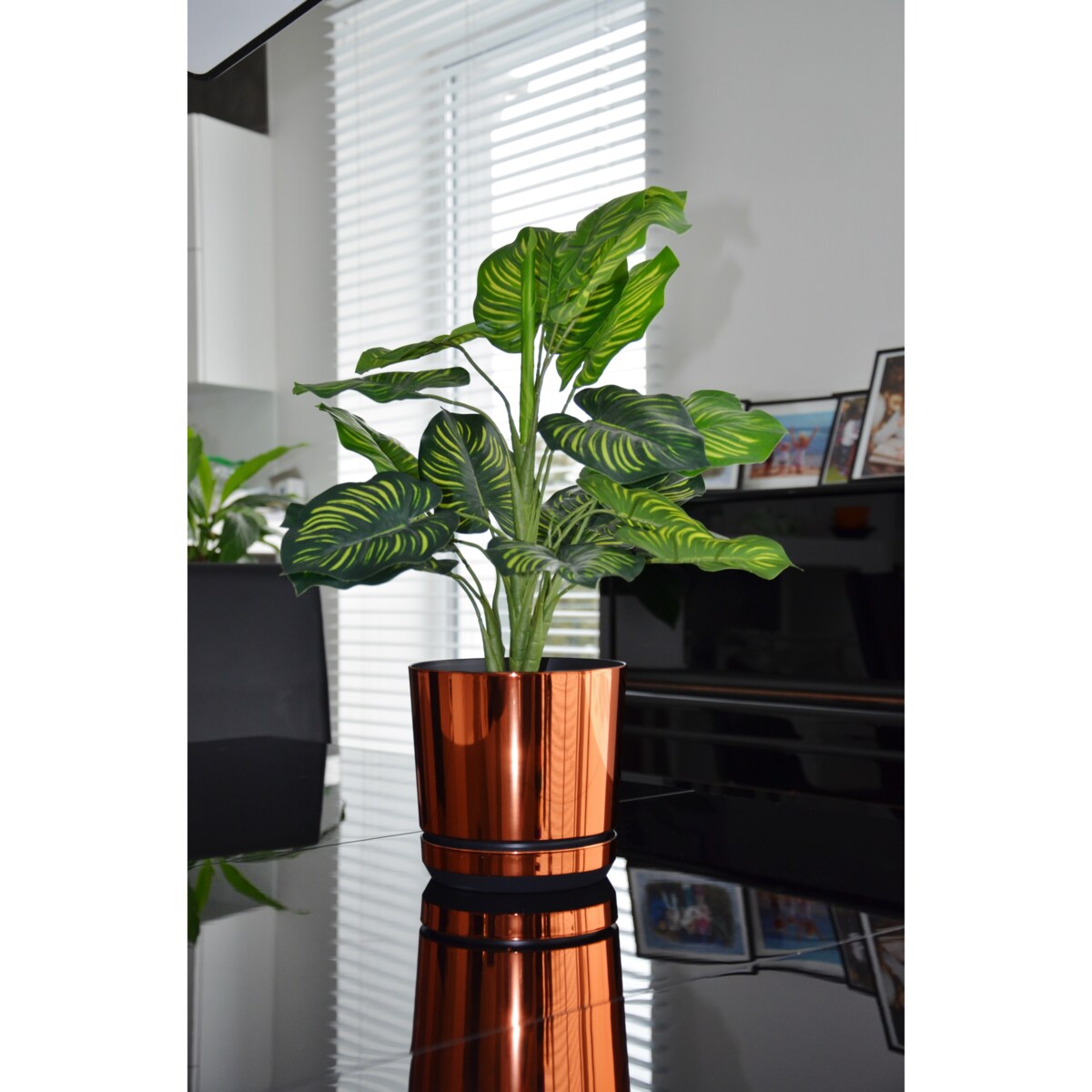 32 cm wzór ORANŻ Doniczka z podstawką nowoczesna glamour wysoki połysk metaliczny industrialny loft pomarańczowa duża donica