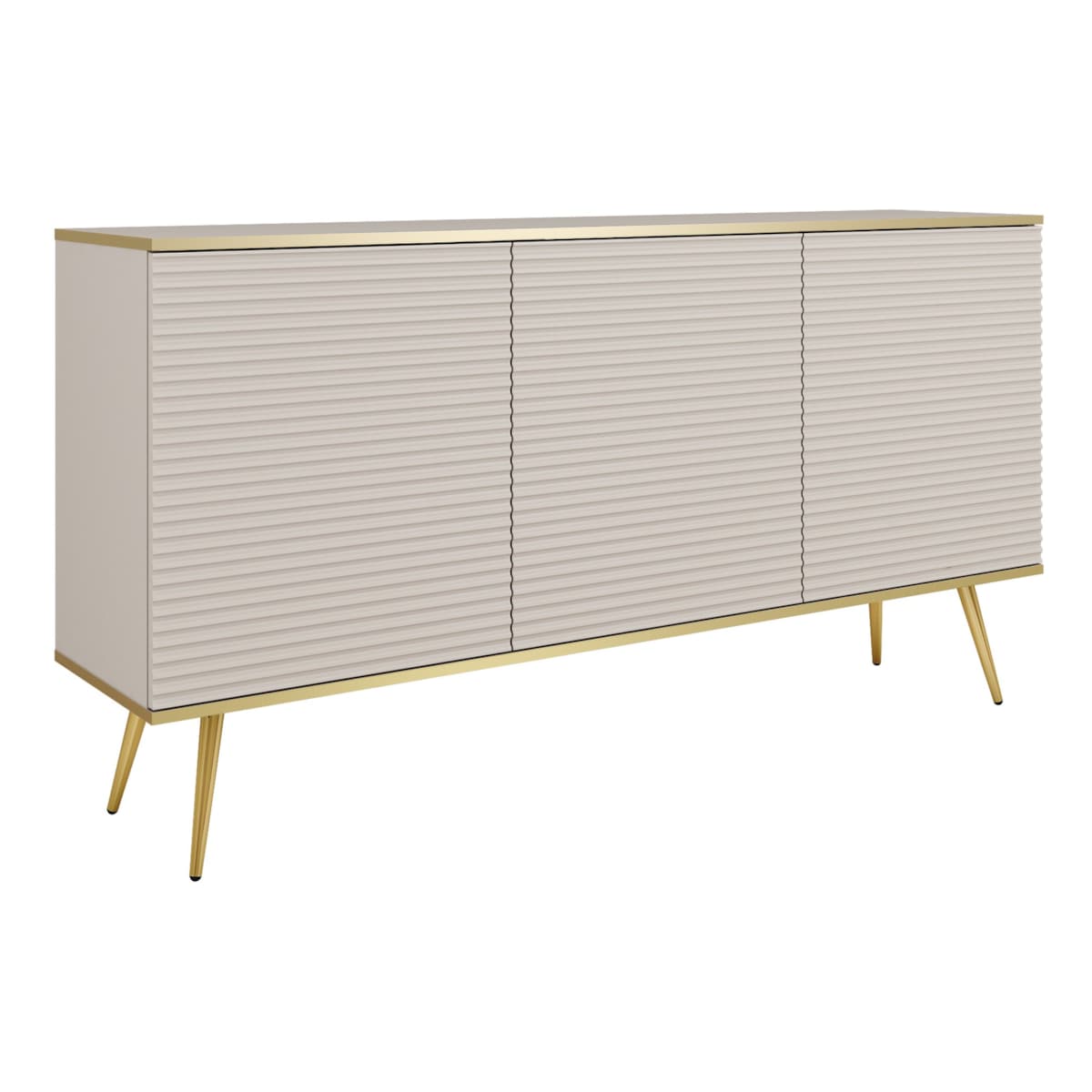 Komoda 160 POLO na wysokich złotych nóżkach, ryflowane fronty, beżowa