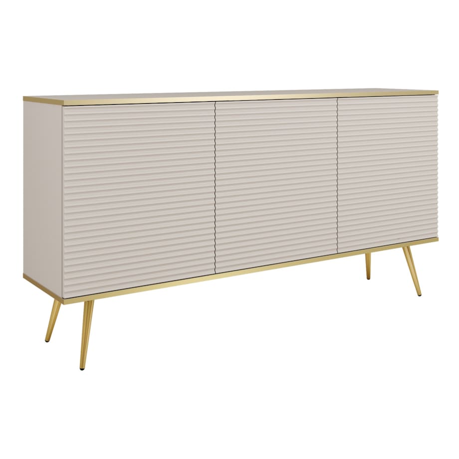 Komoda 160 POLO na wysokich złotych nóżkach, ryflowane fronty, beżowa