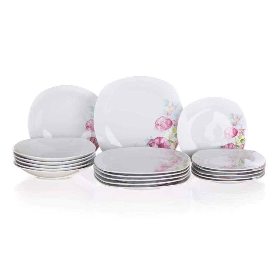 TALERZE OBIADOWE ZESTAW dla 6 osób W KWIATY KWADRATOWE 18 ele DOLORES