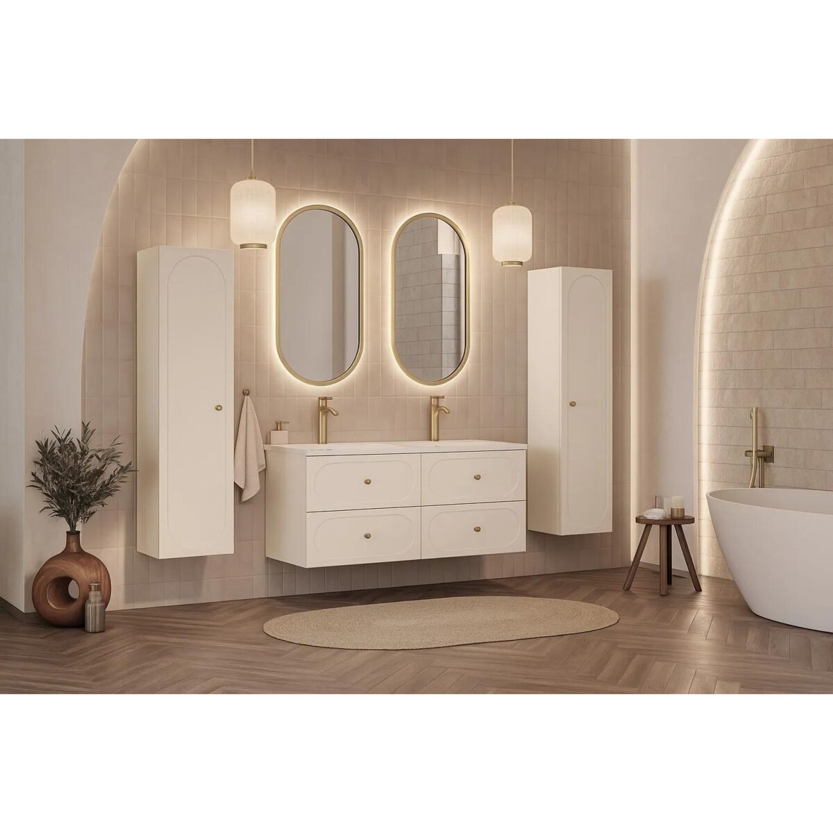 Zestaw szafek po umywalkę DONNA SAND 120cm beż piaskowy z umywalką wpuszczaną FLY