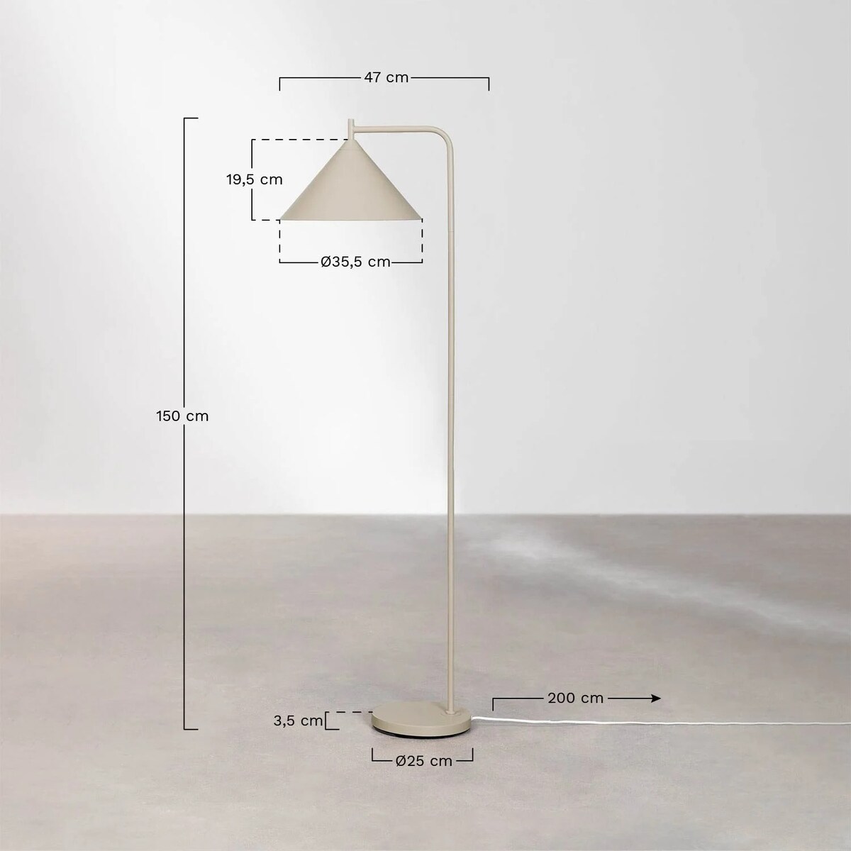 Metalowa lampa podłogowa złota Cambrea 150 cm