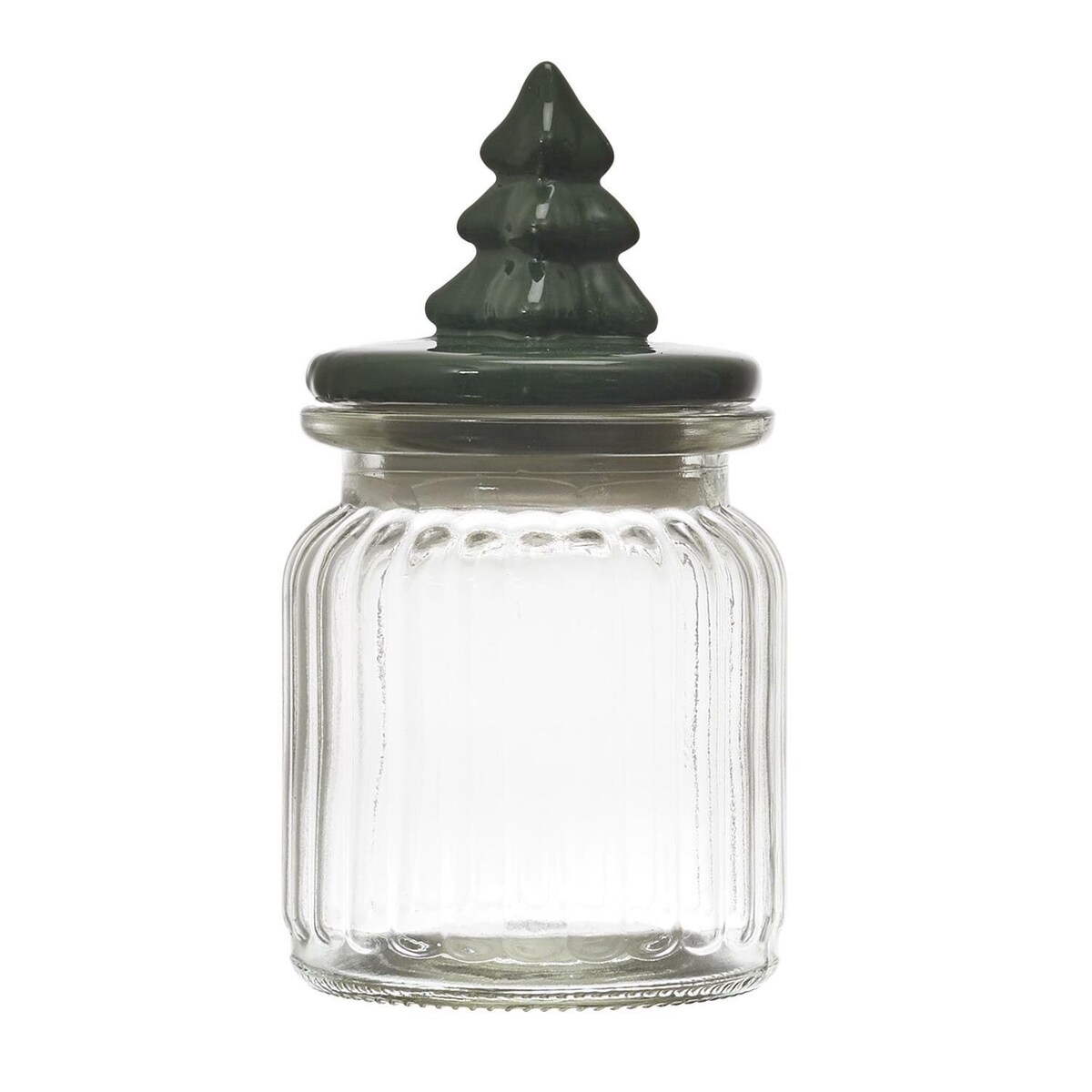 SŁOIK szklany Z POKRYWKĄ W KSZTAŁCIE CHOINKI zielony