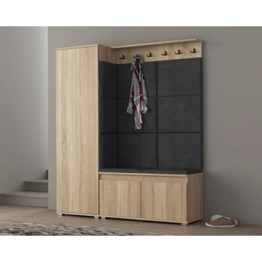 Garderoba z siedziskiem do przedpokoju SINGAPUR 154 dąb sonoma/szara