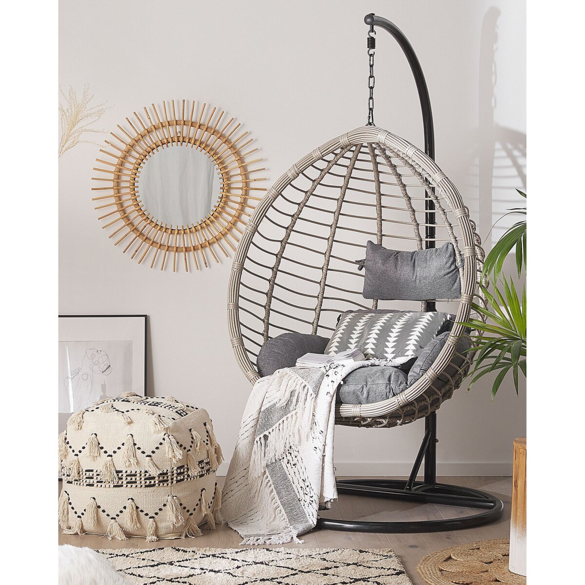 Fotel wiszący ze stojakiem TOLLO Technorattan Szary